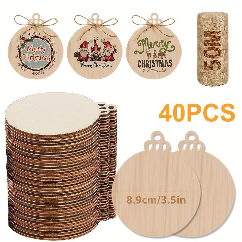 Jute Rope 3.5 Inch DIY Wooden Christmas Ornaments Pre Drilled Wood Slices Crafts Holiday Hanging Decorations