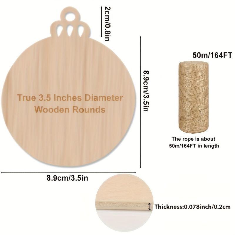 Jute Rope 3.5 Inch DIY Wooden Christmas Ornaments Pre Drilled Wood Slices Crafts Holiday Hanging Decorations