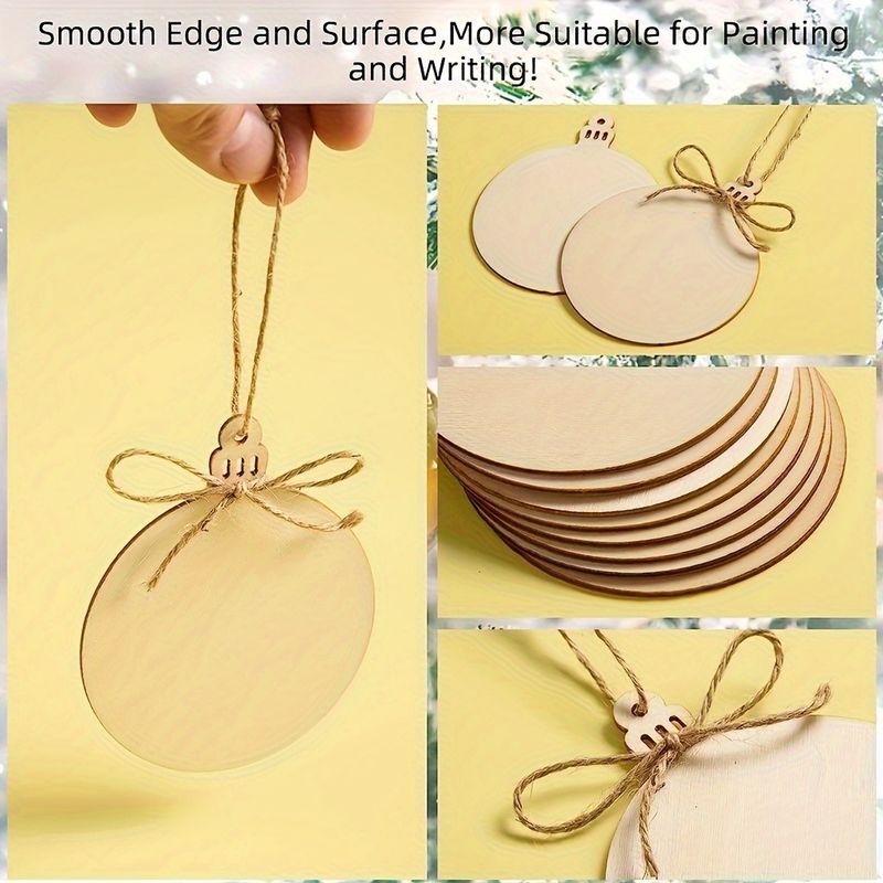 Jute Rope 3.5 Inch DIY Wooden Christmas Ornaments Pre Drilled Wood Slices Crafts Holiday Hanging Decorations
