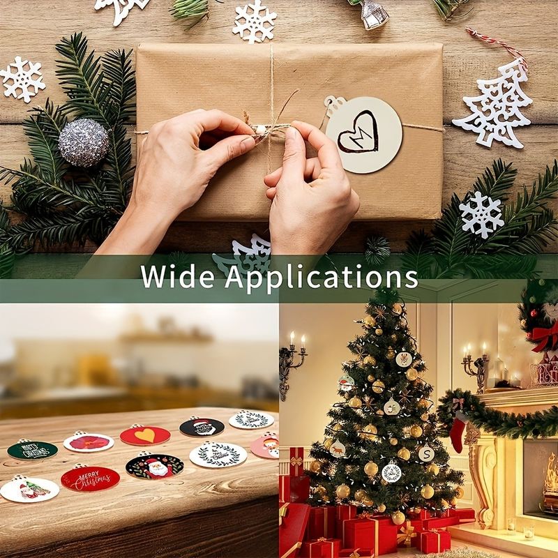 Jute Rope 3.5 Inch DIY Wooden Christmas Ornaments Pre Drilled Wood Slices Crafts Holiday Hanging Decorations