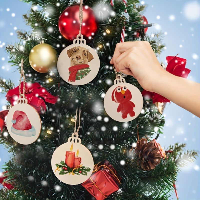 Jute Rope 3.5 Inch DIY Wooden Christmas Ornaments Pre Drilled Wood Slices Crafts Holiday Hanging Decorations